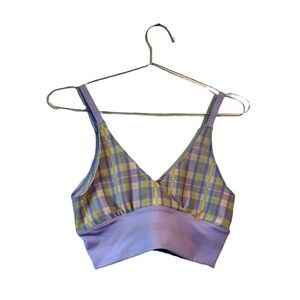 NWOT Free people movement purple plaid cross front crop top sports bra small